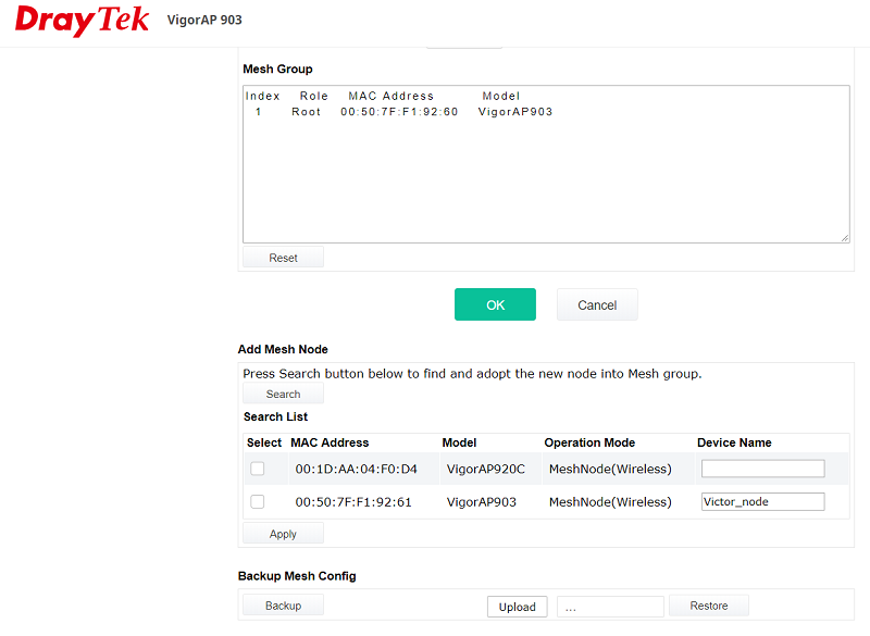 a screenshot of VigorAP's Web UI